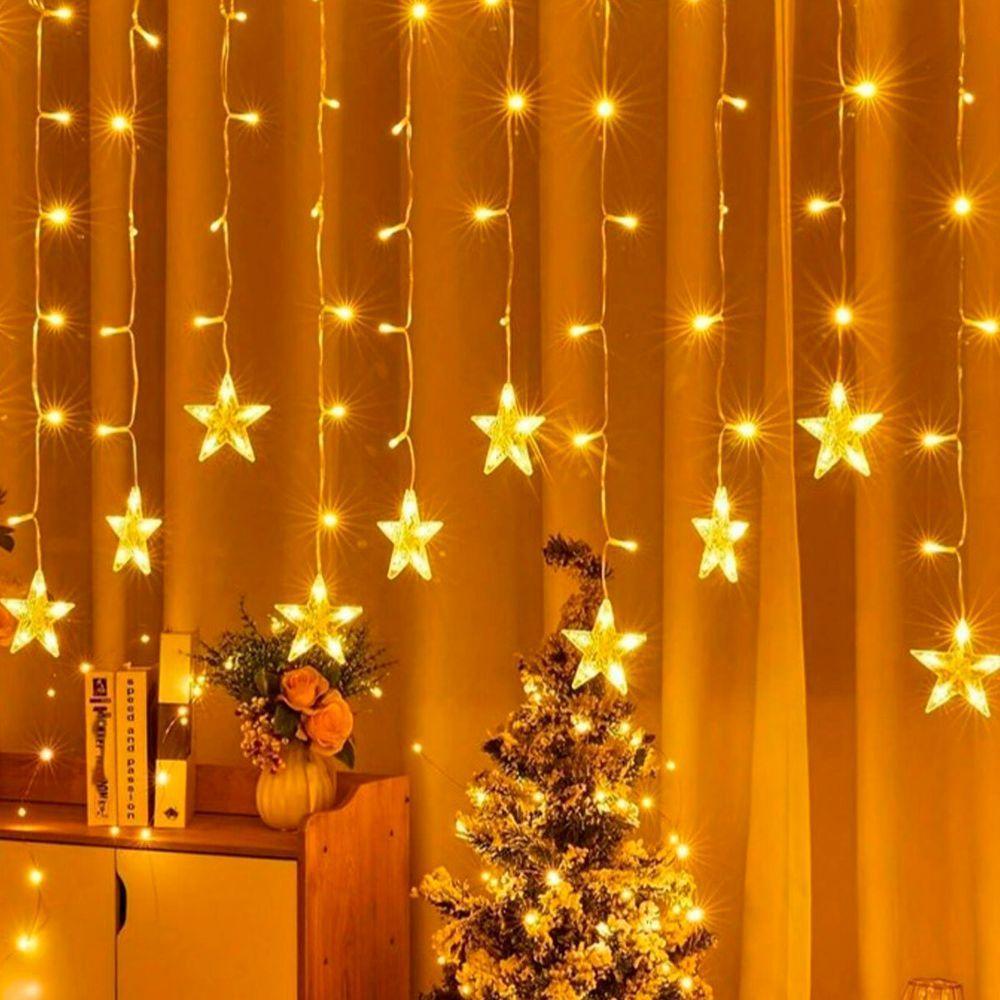 Cascata Pisca Estrelas 405 Leds Amarelo Fio Branco 10m 220v - 2