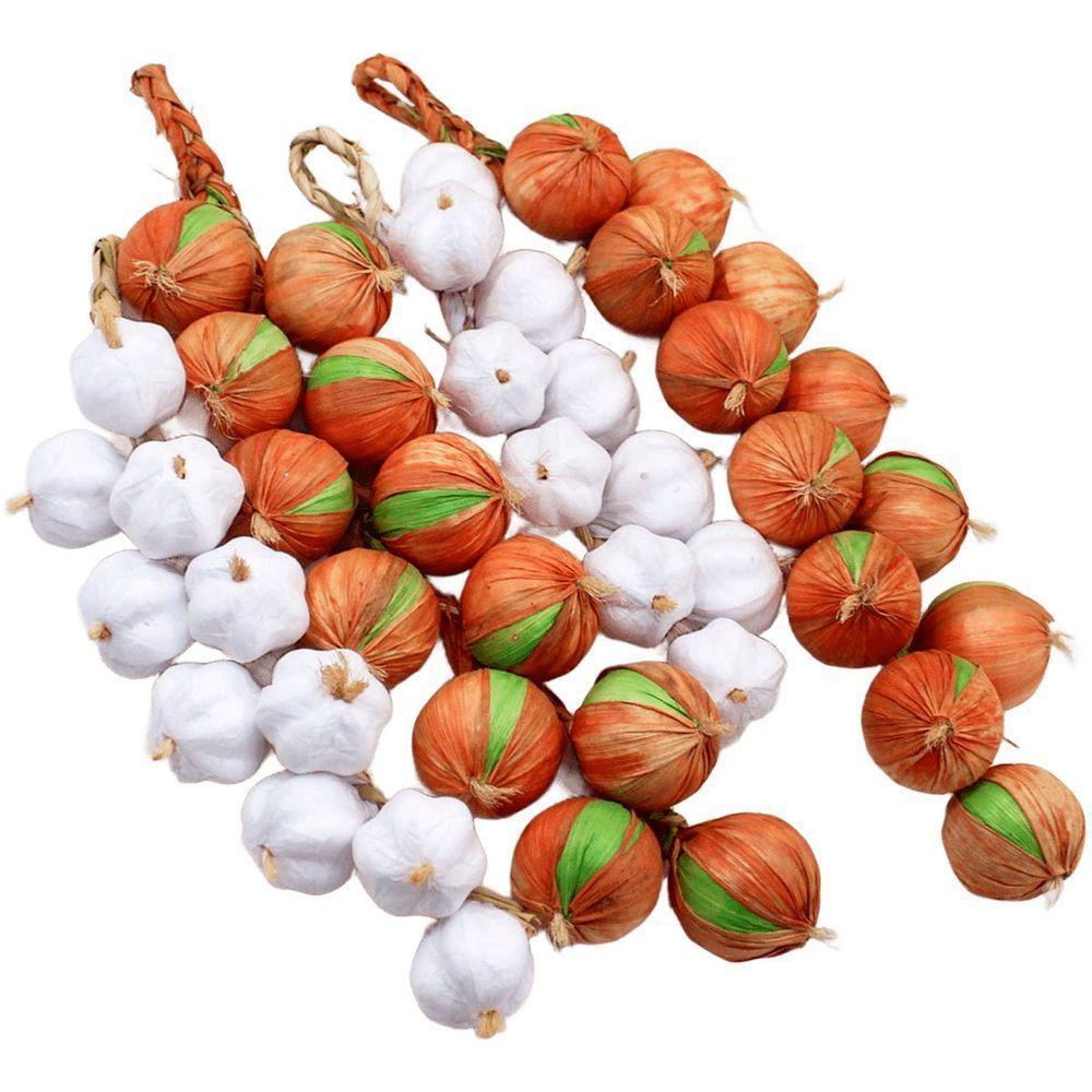 Kit 4 Enfeite Réstia Trança Cebola Alho Artificial Artesanal - 1