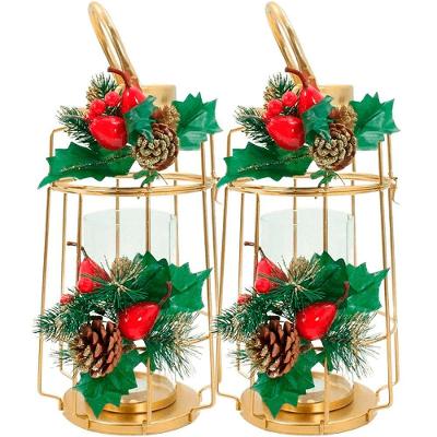 Kit 2 Lamparina Dourada Natalina Em Metal Decorativa De 36cm