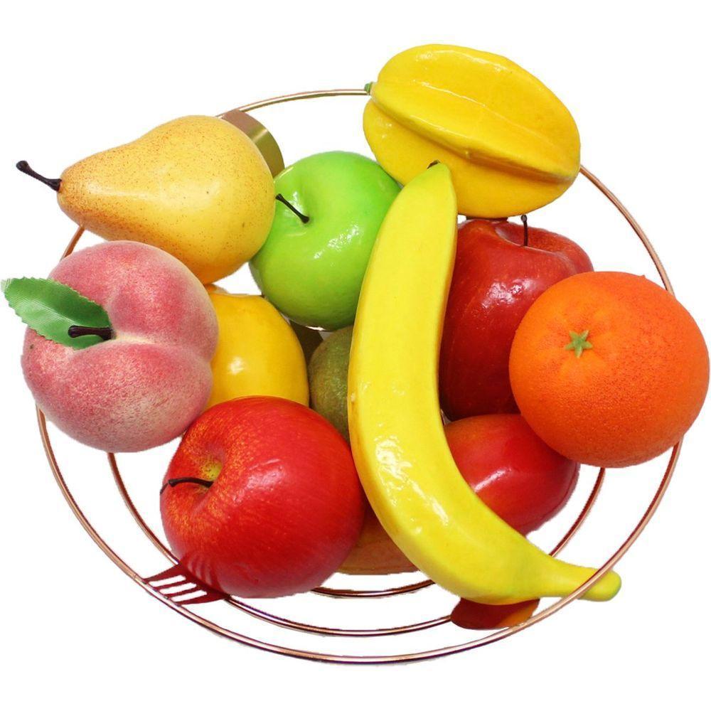 Kit Fruteira Frutas Artificial Isopor E Cesta Rose Gold Inox - 2