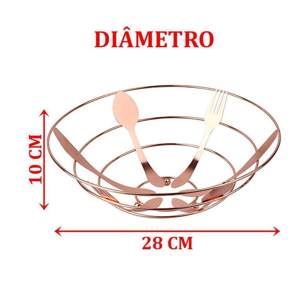 Kit Fruteira Frutas Artificial Isopor E Cesta Rose Gold Inox - 6