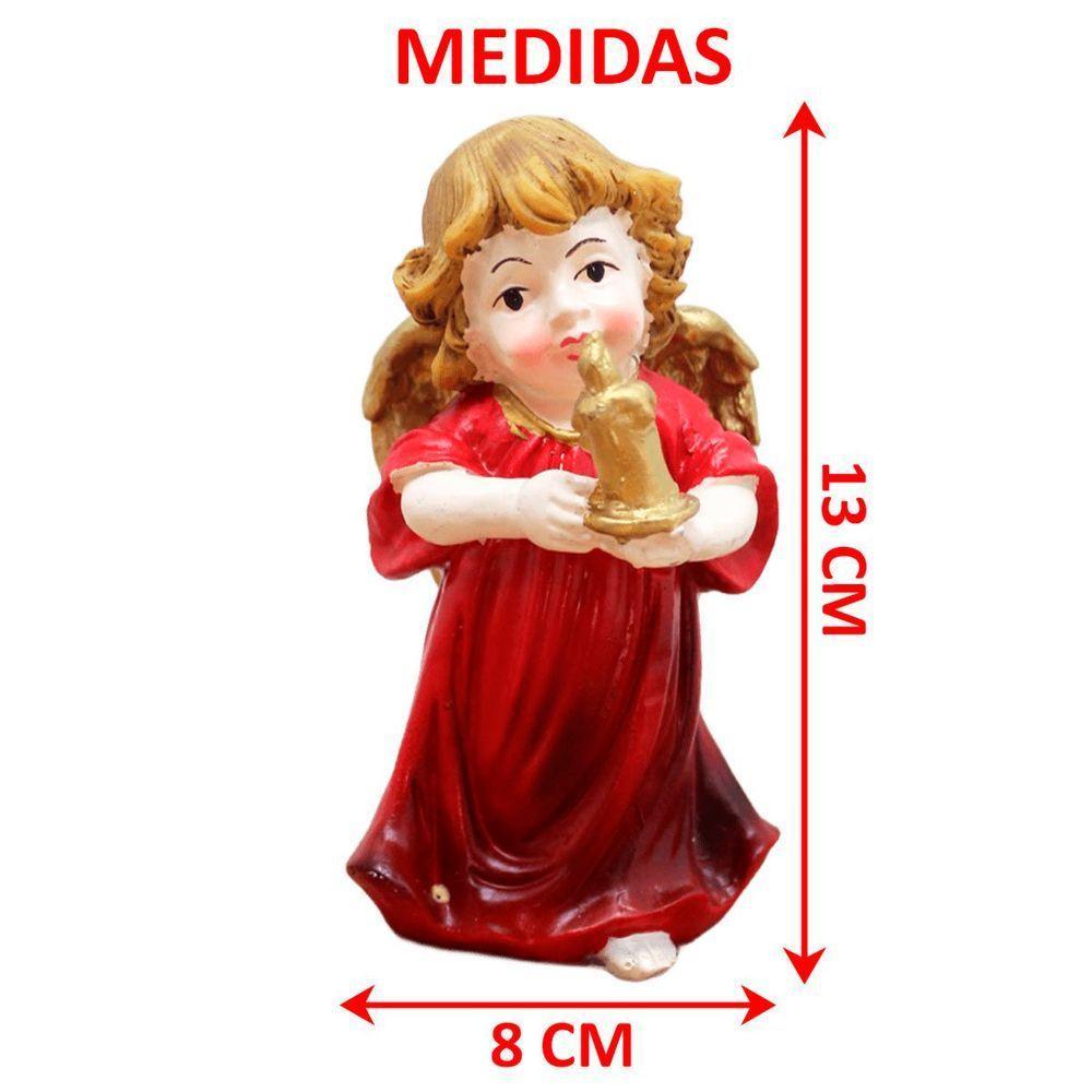 Enfeite Anjo Anjinho Vermelho Com Vela Em Resina Natal 13cm - 5