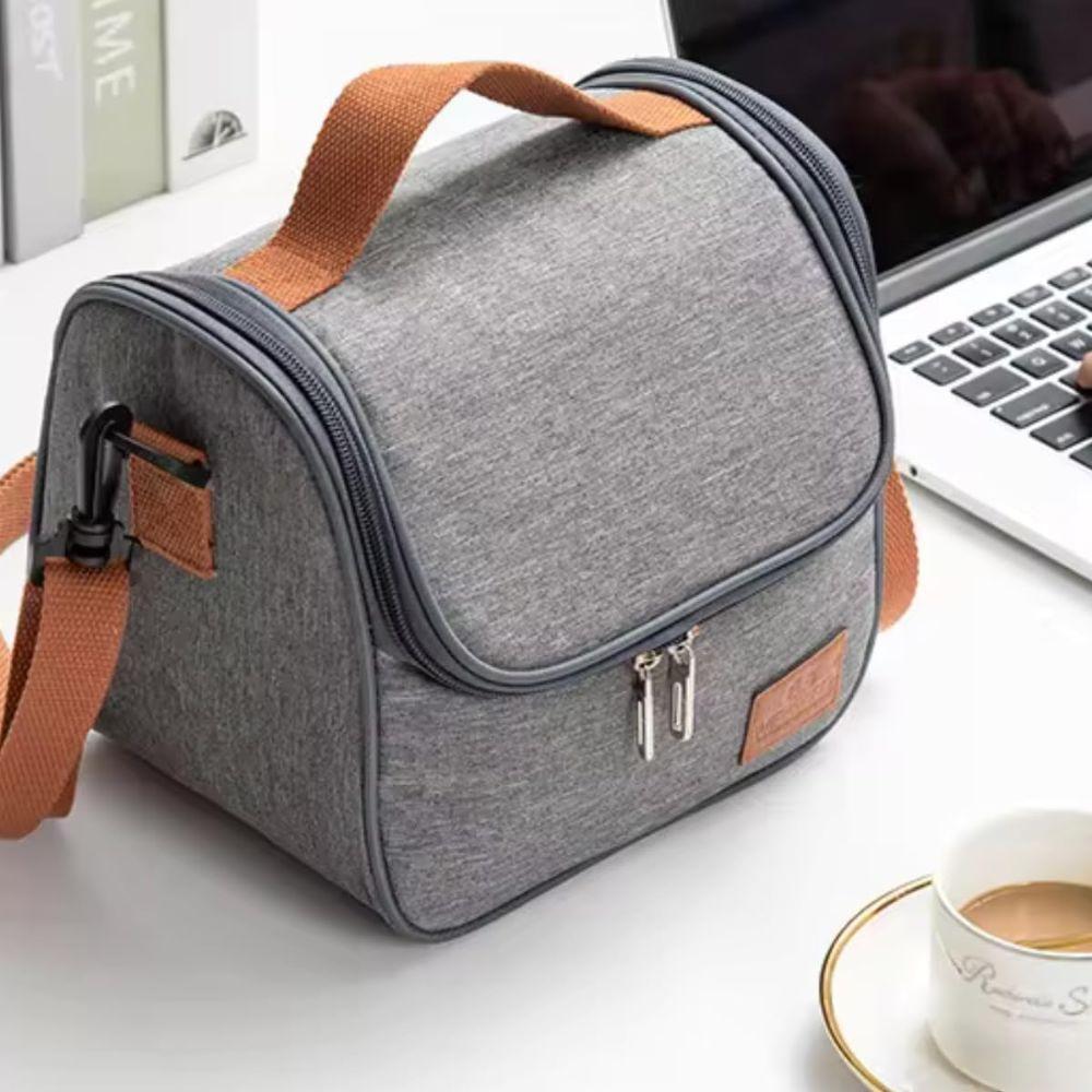 Bolsa Térmica Lancheira Pequena Com Alça Fitness Academia Treino Feminina E Masculina Cinza - 3