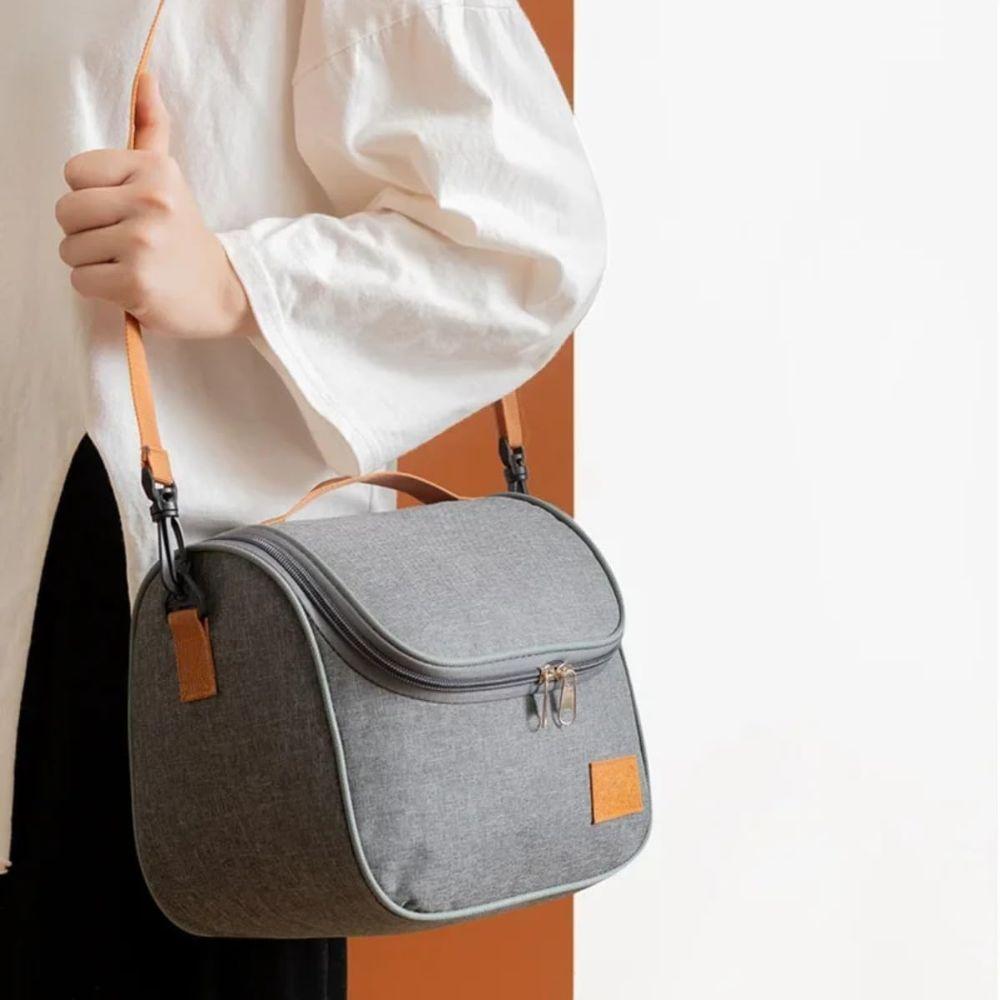 Bolsa Térmica Lancheira Pequena Com Alça Fitness Academia Treino Feminina E Masculina Cinza - 5