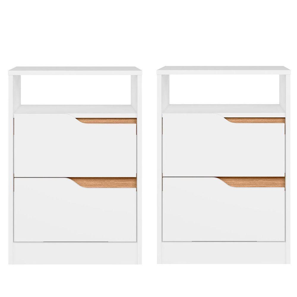 Kit 2 Mesas de Cabeceira 2 Gavetas Sara Flex Branco Freijó - 1