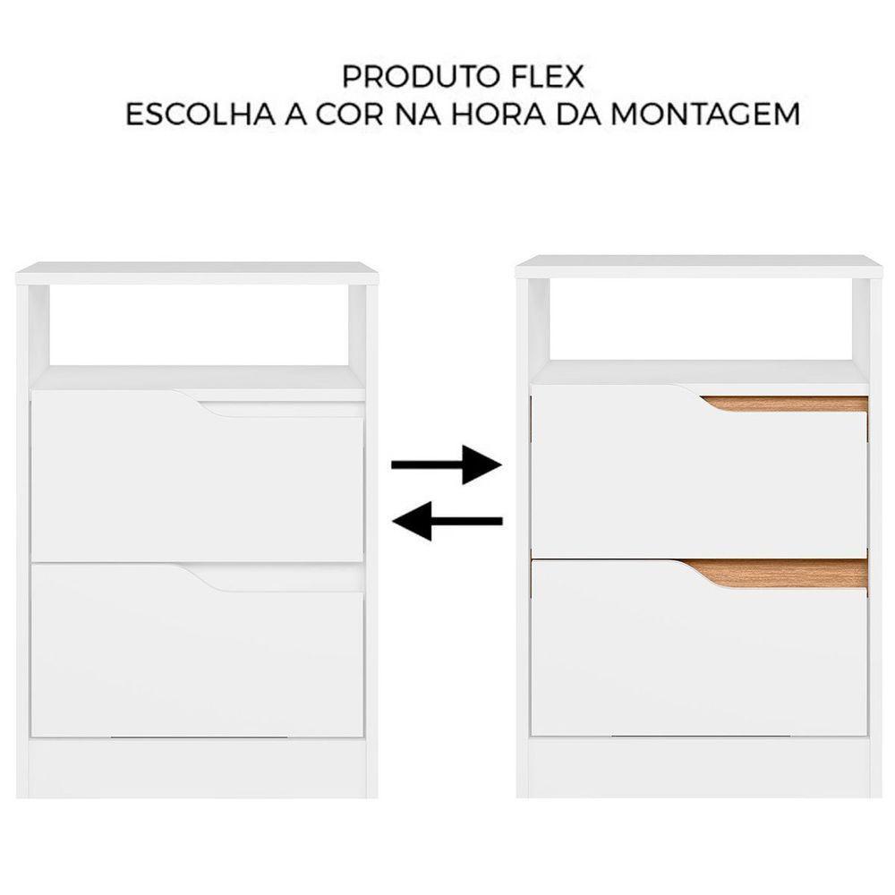 Kit 2 Mesas de Cabeceira 2 Gavetas Sara Flex Branco Freijó - 5