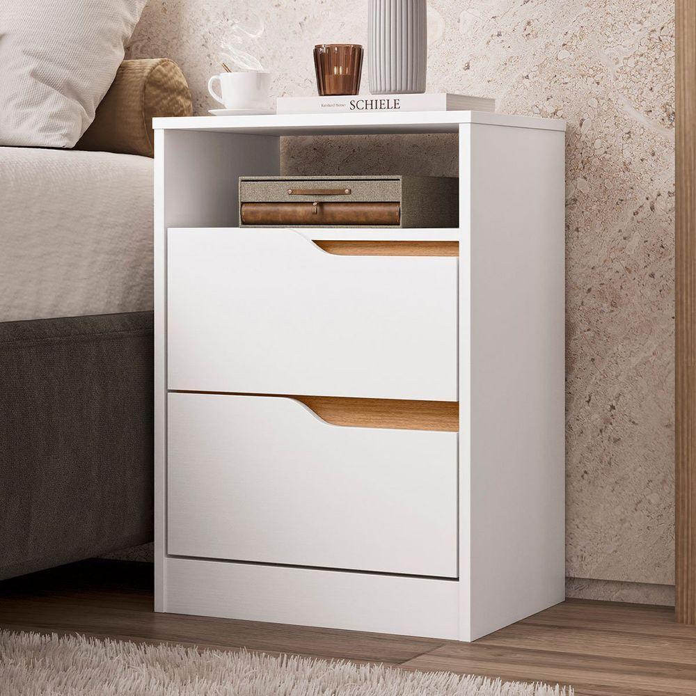 Kit 2 Mesas de Cabeceira 2 Gavetas Sara Flex Branco Freijó - 10