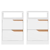 Kit 2 Mesas de Cabeceira 2 Gavetas Sara Flex Branco Freijó - 1