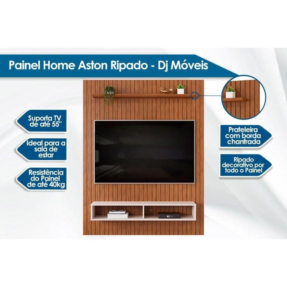 Painel Quarto P- Tv Até 55 Pol Aston Ripado C- 1 Prateleira E 2 Nichos 134x168cm Freijó-off White - Dj Móveis - 2