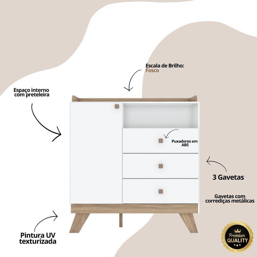 Cômoda 3 Gavetas Com Porta E Nicho Confete Branco Jequitibá Hp - 3