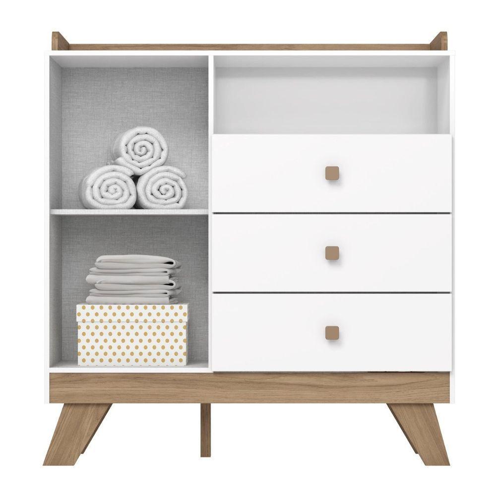 Cômoda 3 Gavetas Com Porta E Nicho Confete Branco Jequitibá Hp - 4