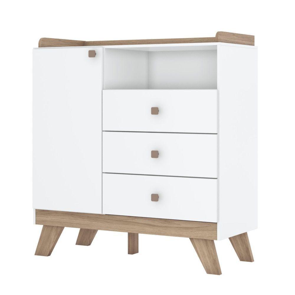 Cômoda 3 Gavetas Com Porta E Nicho Confete Branco Jequitibá Hp - 7