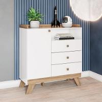 Cômoda 3 Gavetas Com Porta E Nicho Confete Branco Jequitibá Hp - 1