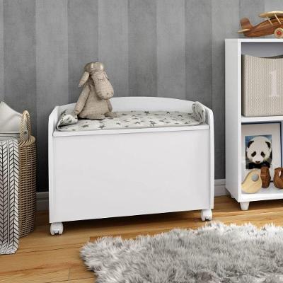 Baú Para Brinquedos Multiuso Com Rodinhas Aquarela Branco