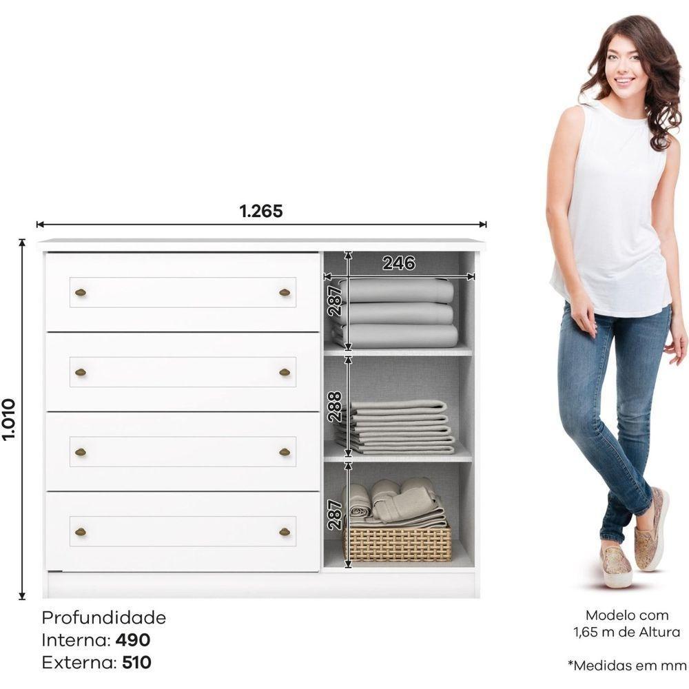 Cômoda Com 4 Gavetas E Porta Americana Branco Hp - 2