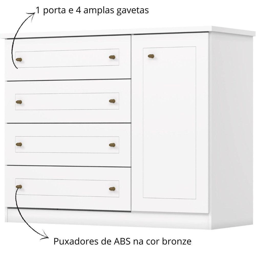 Cômoda Com 4 Gavetas E Porta Americana Branco Hp - 3
