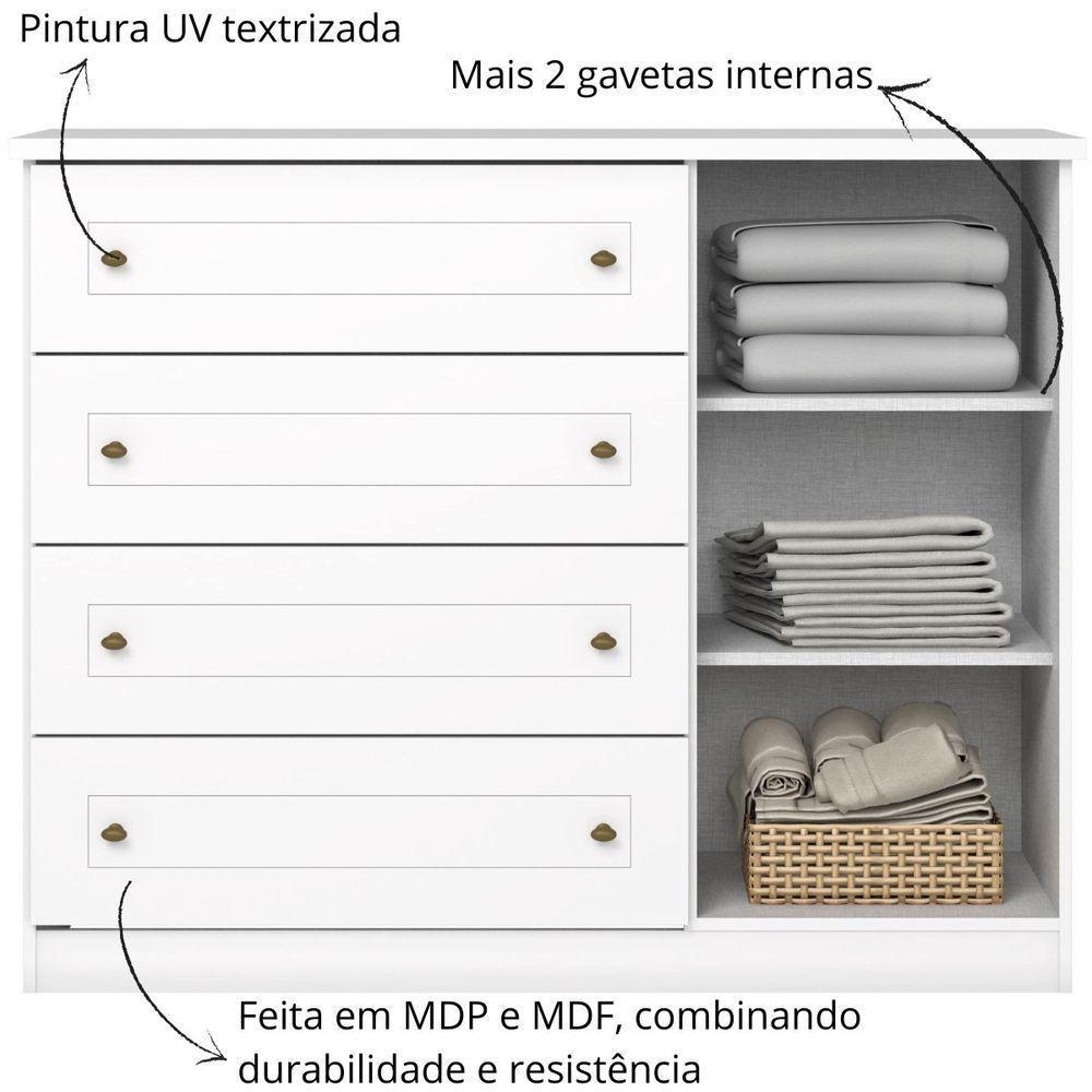 Cômoda Com 4 Gavetas E Porta Americana Branco Hp - 4