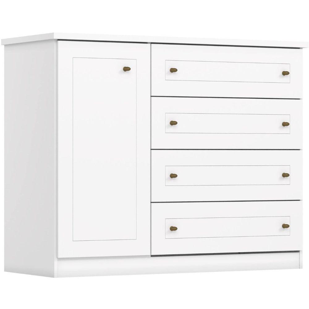 Cômoda Com 4 Gavetas E Porta Americana Branco Hp - 6
