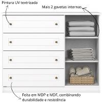 Cômoda Com 4 Gavetas E Porta Americana Branco Hp