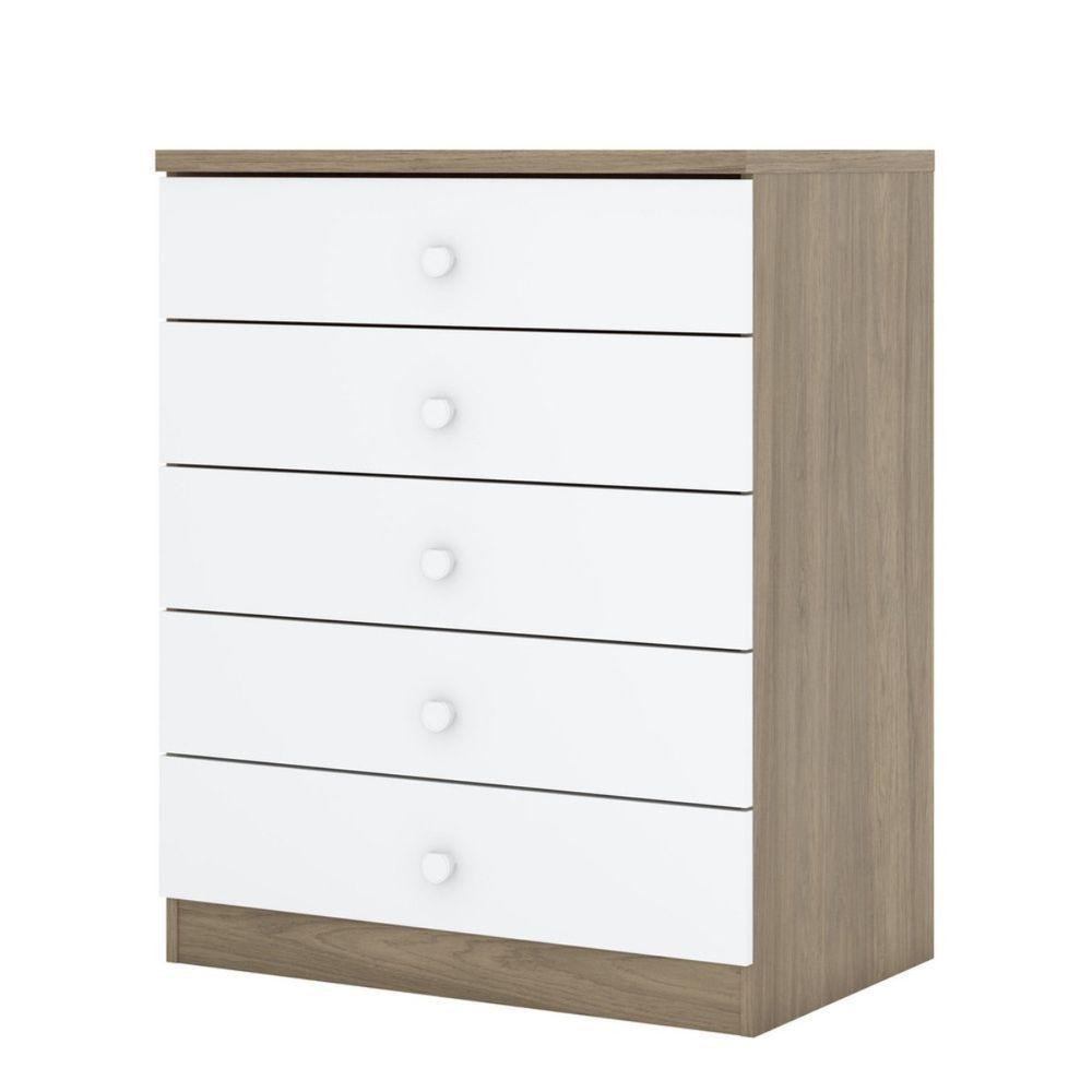 Cômoda Infantil 5 Gavetas Bala De Menta Rústico Branco - 4
