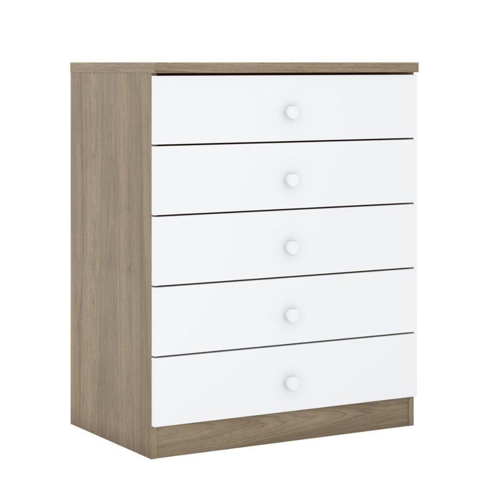 Cômoda Infantil 5 Gavetas Bala De Menta Rústico Branco - 7