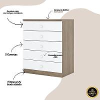 Cômoda Infantil 5 Gavetas Bala De Menta Rústico Branco - 3