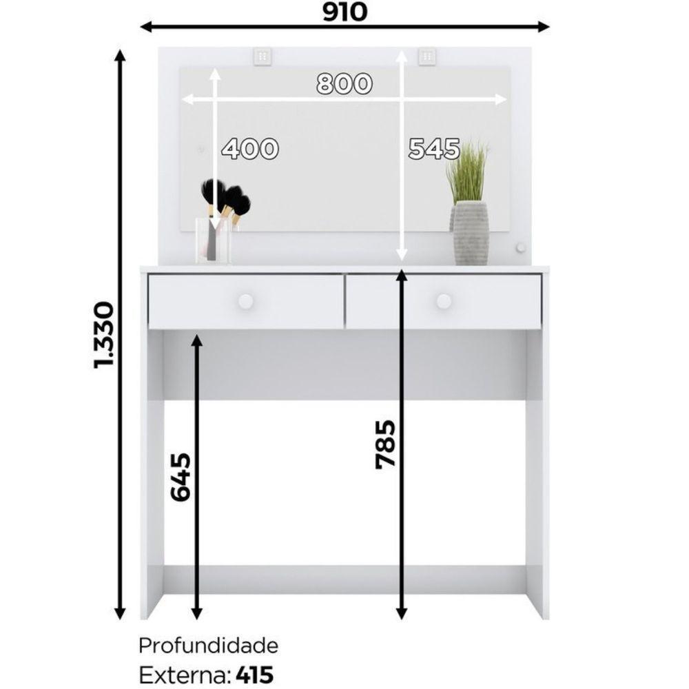 Penteadeira Com Led E Espelho 2 Gavetas Daila Branco - 2