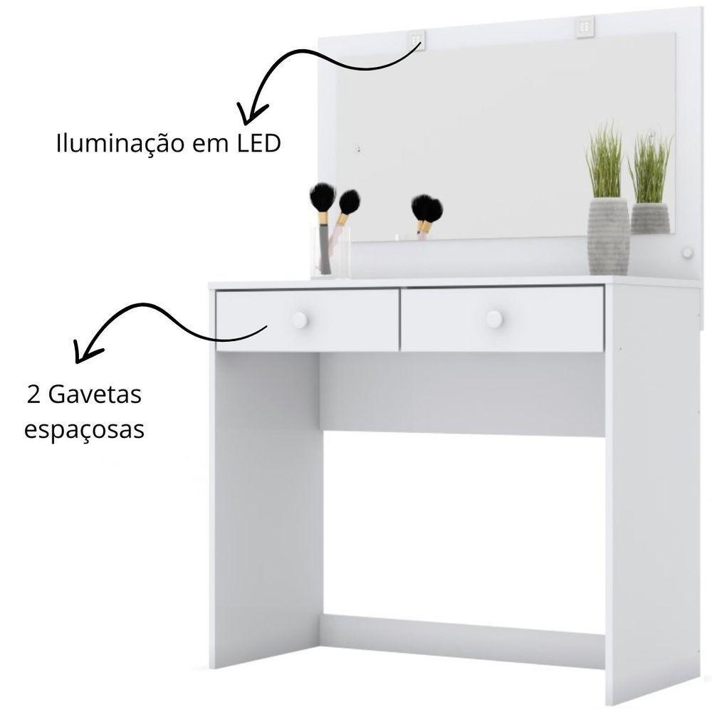Penteadeira Com Led E Espelho 2 Gavetas Daila Branco - 3