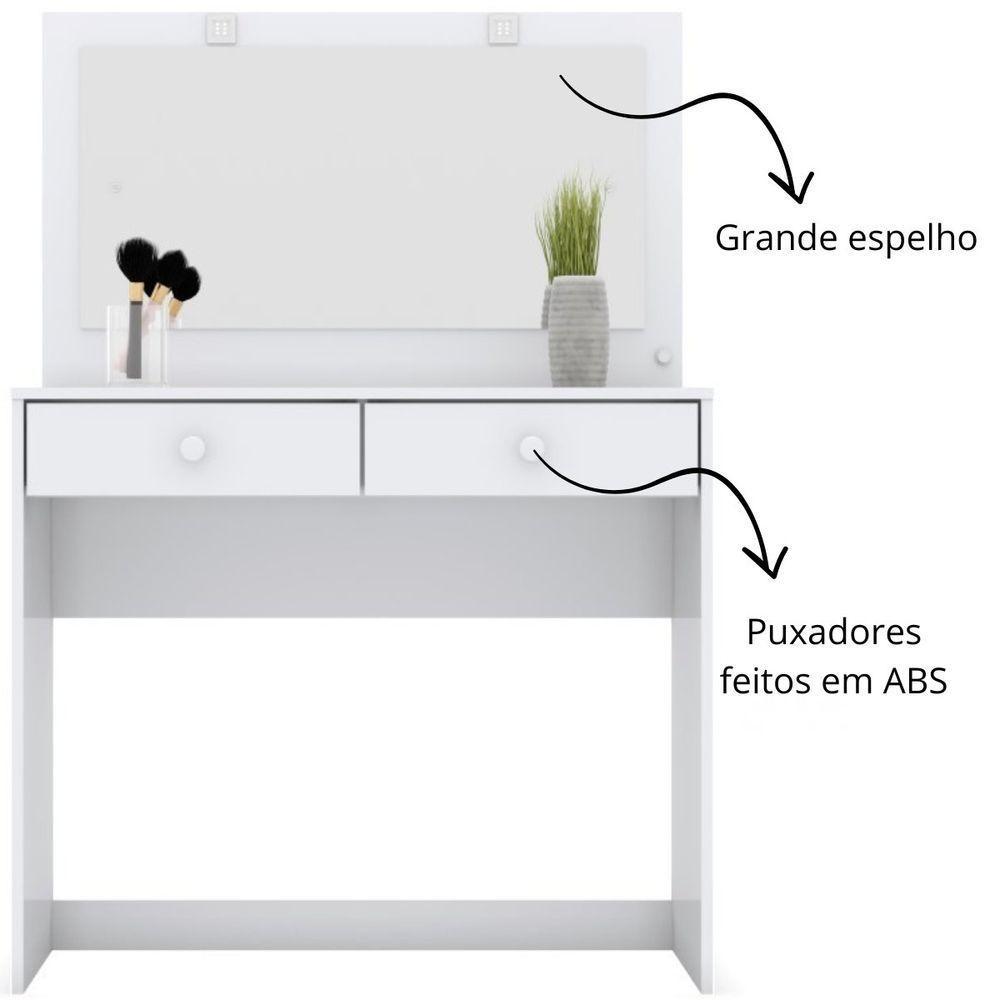 Penteadeira Com Led E Espelho 2 Gavetas Daila Branco - 4