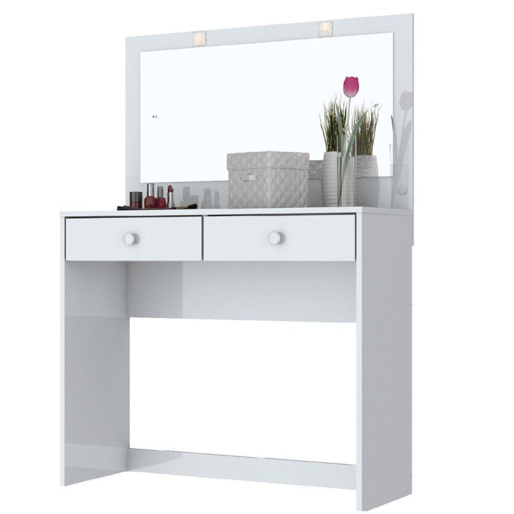 Penteadeira Com Led E Espelho 2 Gavetas Daila Branco - 6