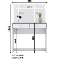 Penteadeira Com Led E Espelho 2 Gavetas Daila Branco - 2