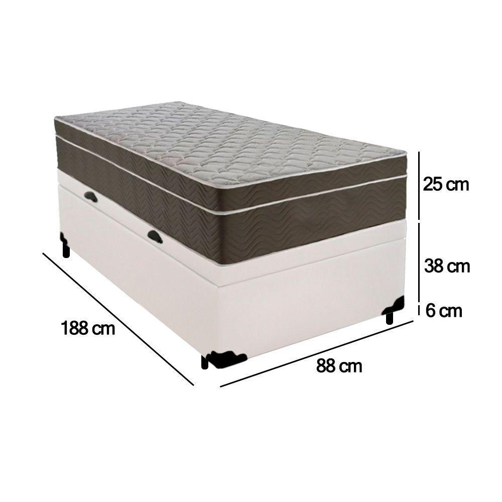 Cama Box Baú Solteiro Sintético + Colchão De Molas Ensacadas - Sereneprime - 88cm Branco - 3
