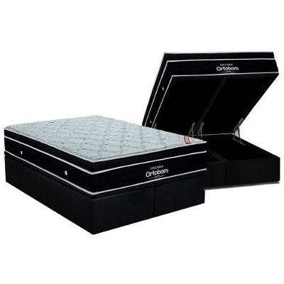 Cama Box Baú King: Colchão Molas Superpocket Ensacadas Ortobom Elegant + Base Crc Suede Black (193x203)