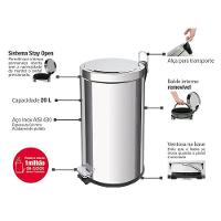 Lixeira Tramontina Brasil Com Pedal 20l Redonda Inox 94538120 - 2