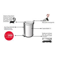 Lixeira Tramontina Brasil Com Pedal 3l Redonda Inox 94538103 - 3