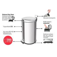 Lixeira Tramontina Brasil Com Pedal 12l Redonda Inox 94538112 - 2