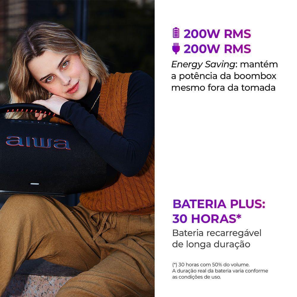 Caixa De Som Boombox Plus Aiwa BBS-01-B 200W Bluetooth 30h IP66 USB Preto Boombox AWS-BBS-01-B Bivolt - 3