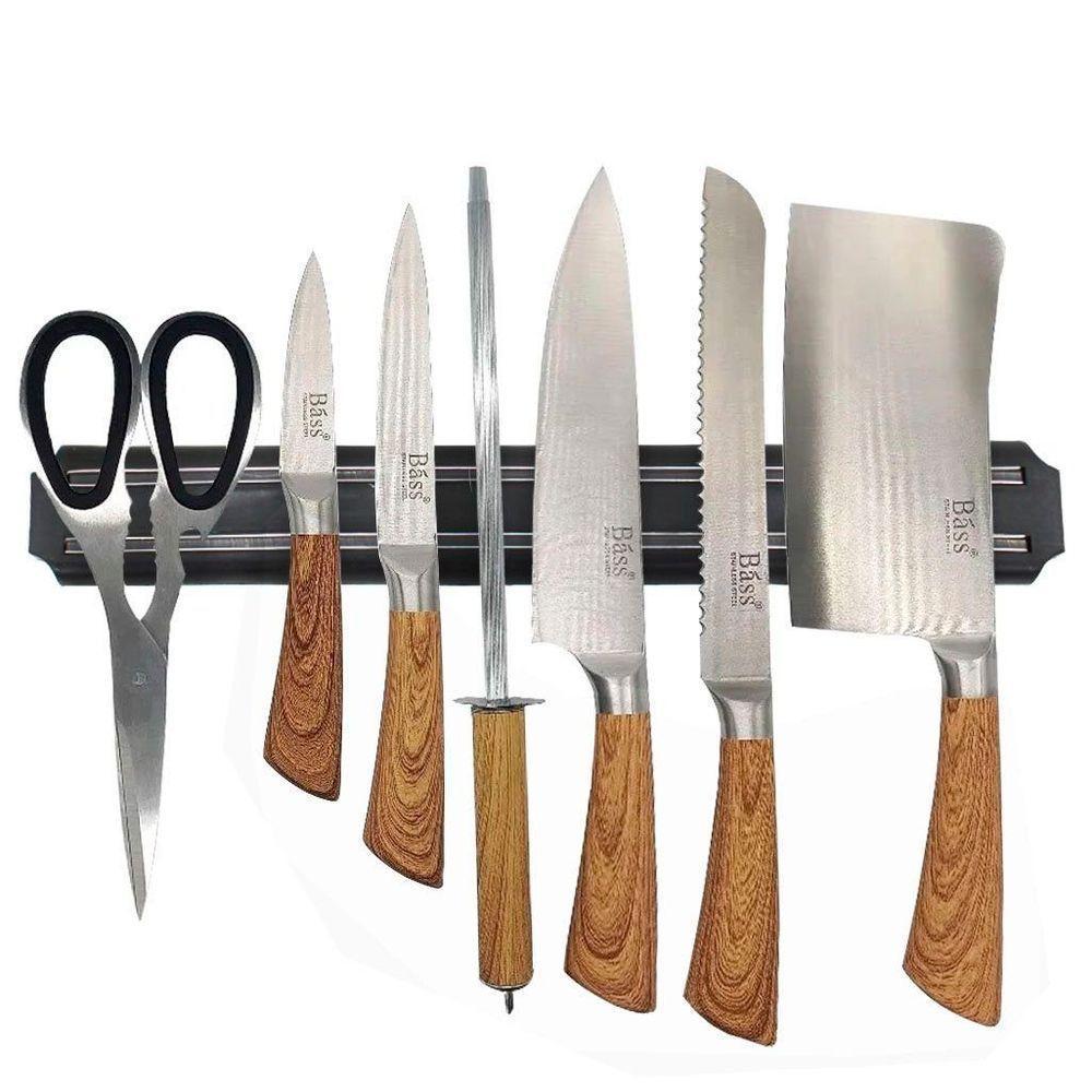 Jogo De Facas Cabo De Madeira Com Barra Magnética Bass® - 1