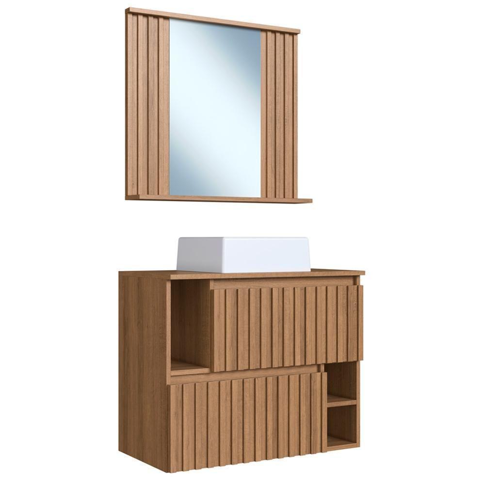 Kit Espelheira E Gabinete 70 Cm Com Cuba Branca Cj1000 Mell Faem Mell - 1