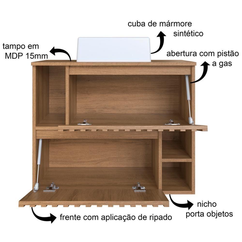 Kit Espelheira E Gabinete 70 Cm Com Cuba Branca Cj1000 Mell Faem Mell - 3