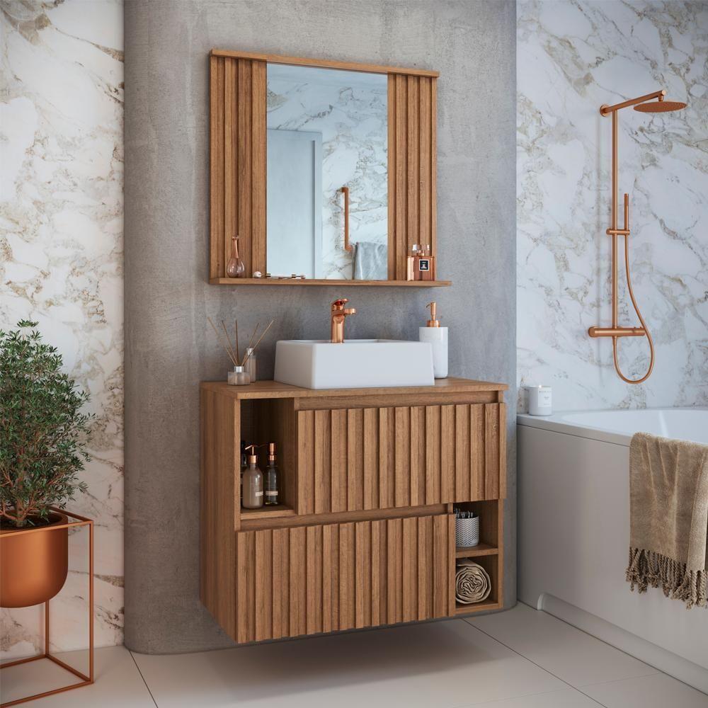 Kit Espelheira E Gabinete 70 Cm Com Cuba Branca Cj1000 Mell Faem Mell - 7