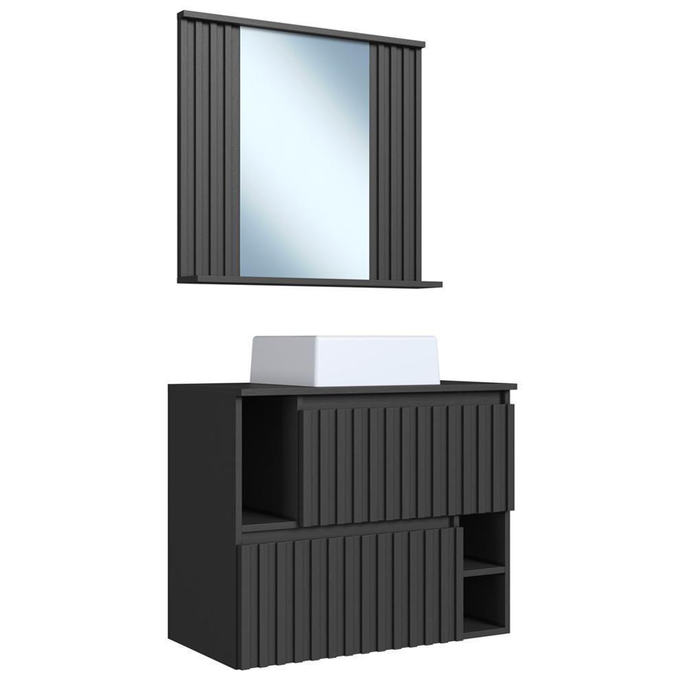 Kit Espelheira E Gabinete 70 Cm Com Cuba Branca Cj1000 Grafite Faem Grafite - 1