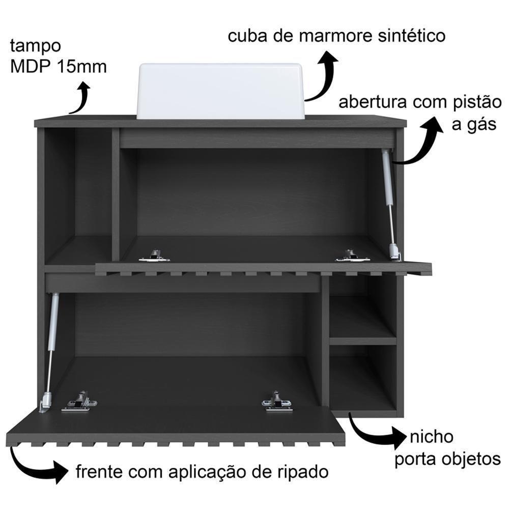 Kit Espelheira E Gabinete 70 Cm Com Cuba Branca Cj1000 Grafite Faem Grafite - 4