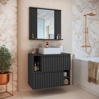 Kit Espelheira E Gabinete 70 Cm Com Cuba Branca Cj1000 Grafite Faem Grafite - 8