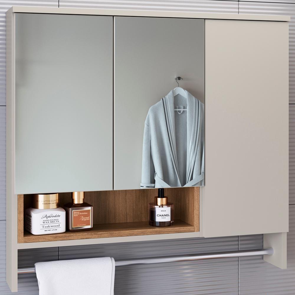 Espelheira Com Toalheiro 3 Portas E Nicho 80 Cm Es9002 Mell Arenas Faem Mell Arenas - 2