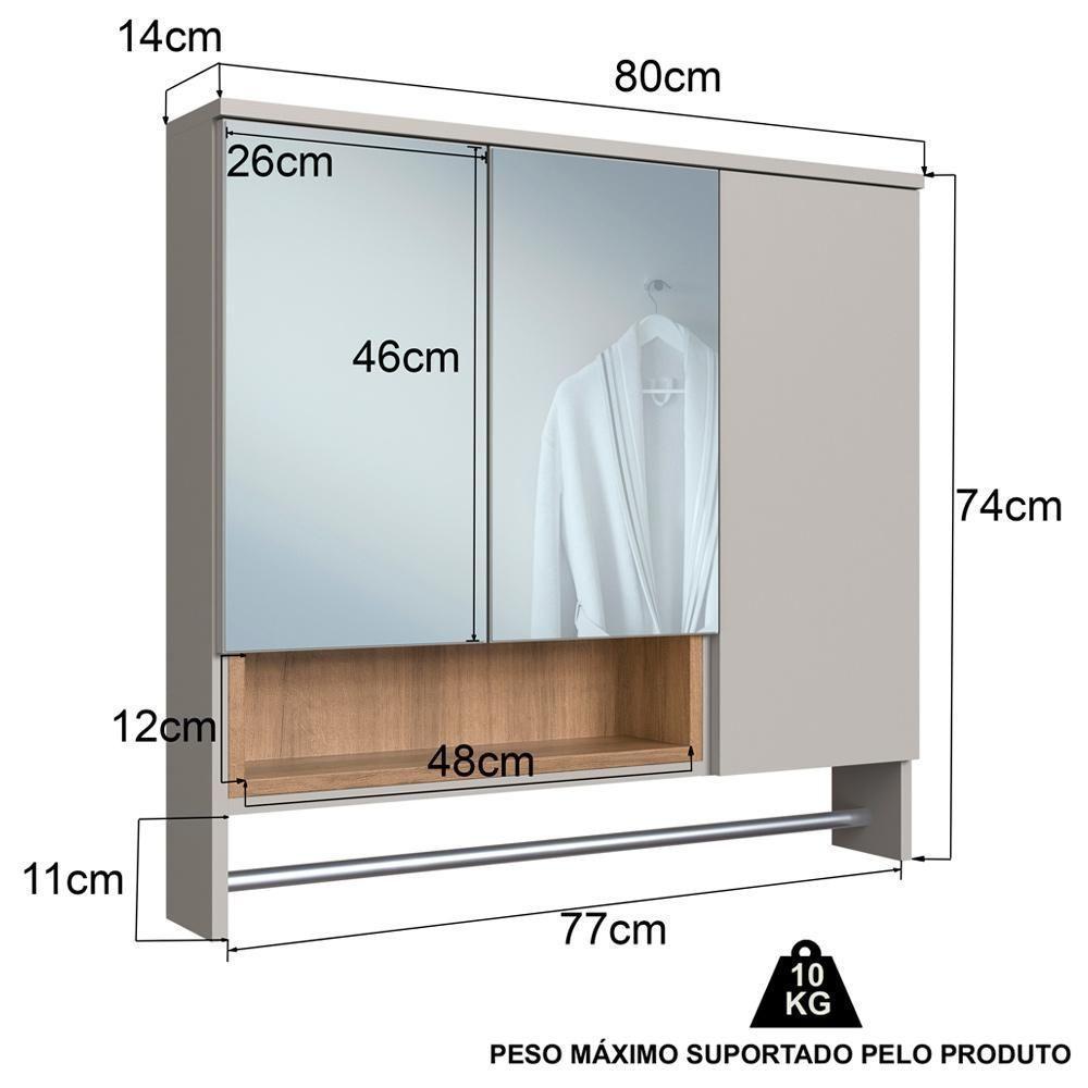 Espelheira Com Toalheiro 3 Portas E Nicho 80 Cm Es9002 Mell Arenas Faem Mell Arenas - 4