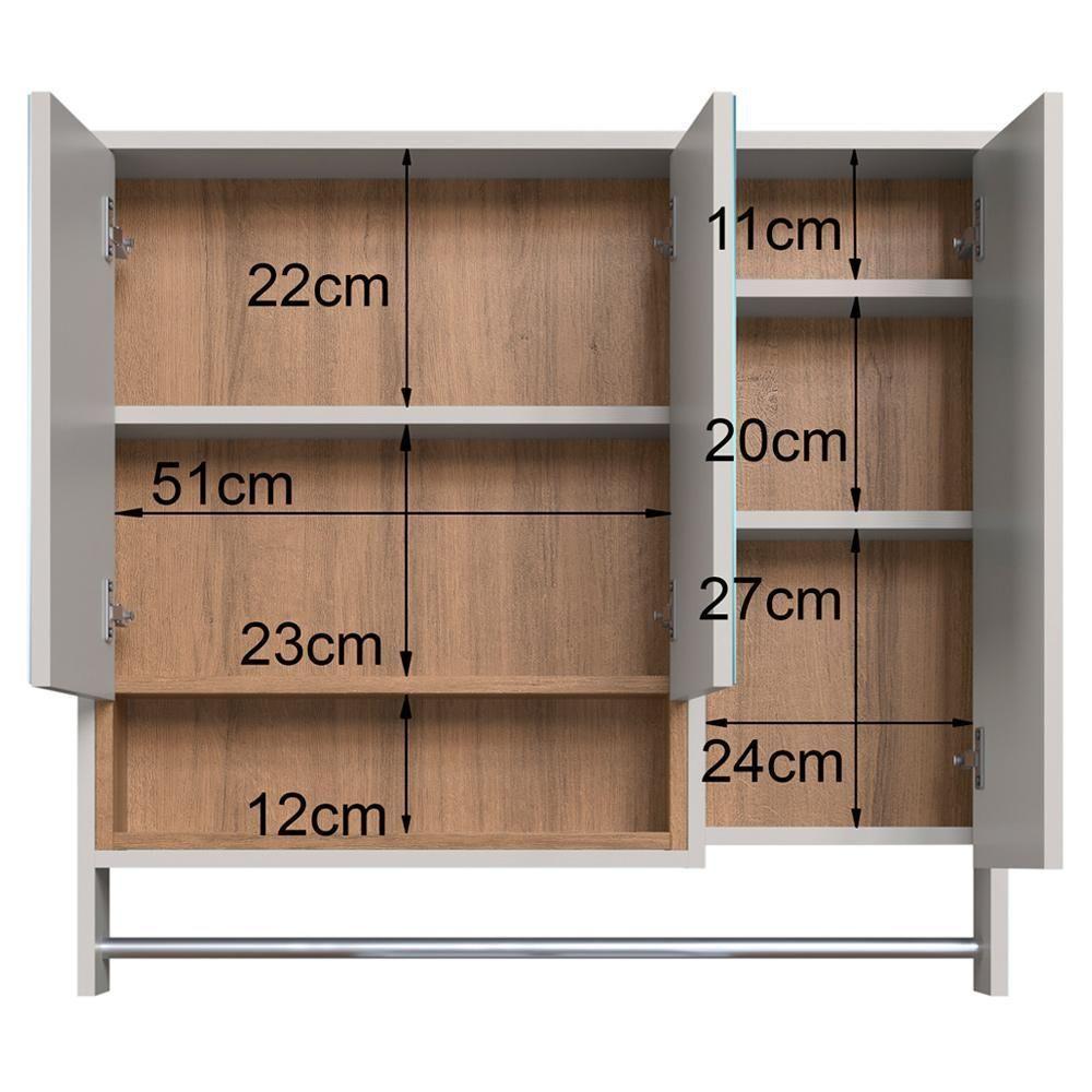 Espelheira Com Toalheiro 3 Portas E Nicho 80 Cm Es9002 Mell Arenas Faem Mell Arenas - 5