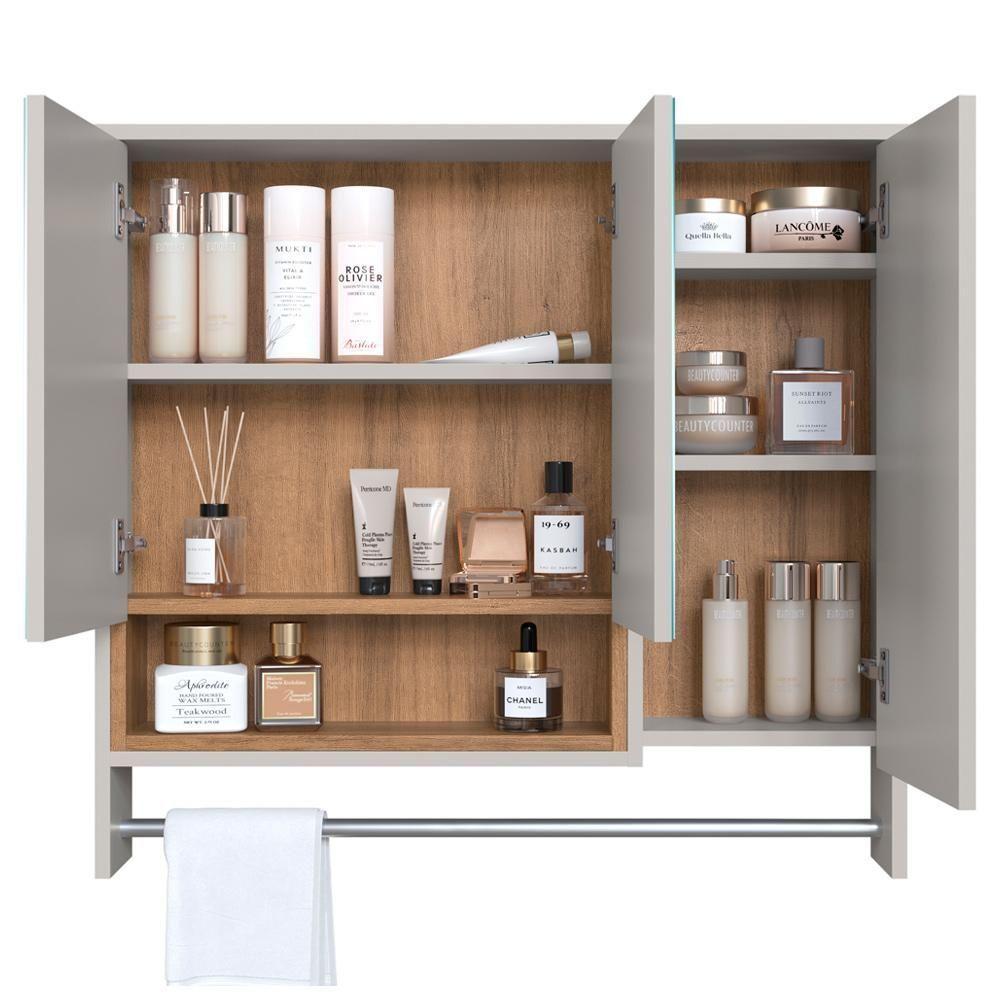 Espelheira Com Toalheiro 3 Portas E Nicho 80 Cm Es9002 Mell Arenas Faem Mell Arenas - 6