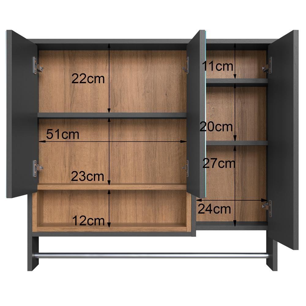 Espelheira Com Toalheiro 3 Portas E Nicho 80 Cm Es9002 Mell Grafite Faem Mell Grafite - 3