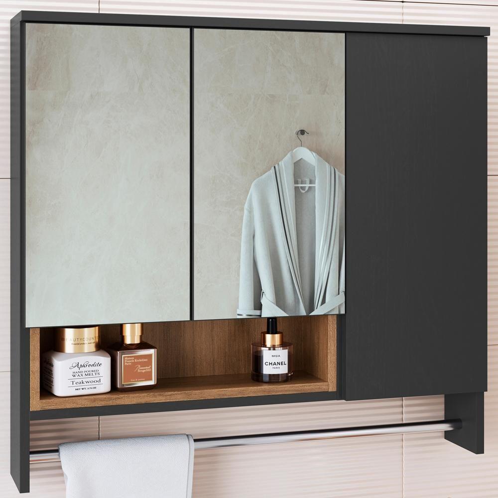 Espelheira Com Toalheiro 3 Portas E Nicho 80 Cm Es9002 Mell Grafite Faem Mell Grafite - 5